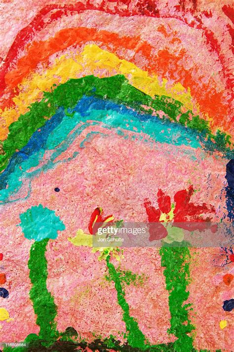 Kids Drawing Of Rainbow And Flowers High-Res Vector Graphic - Getty Images