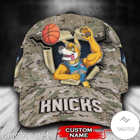 New York Knicks Camo Mascot NBA Custom Name Personalized Cap - Tagotee