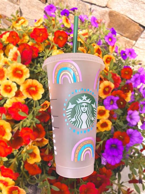 Boho Rainbow Starbucks Cup Pastel Rainbow Custom Starbucks - Etsy