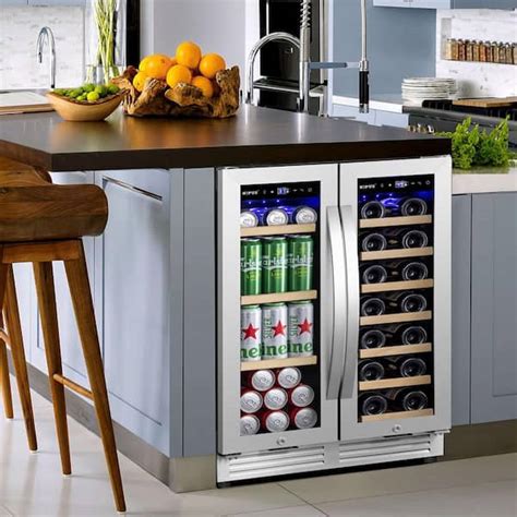 Nipus 24 in. Dual Zone 20-Wine Bottles and 60-Cans Beverage & Wine Cooler in Silver Two Shapes ...