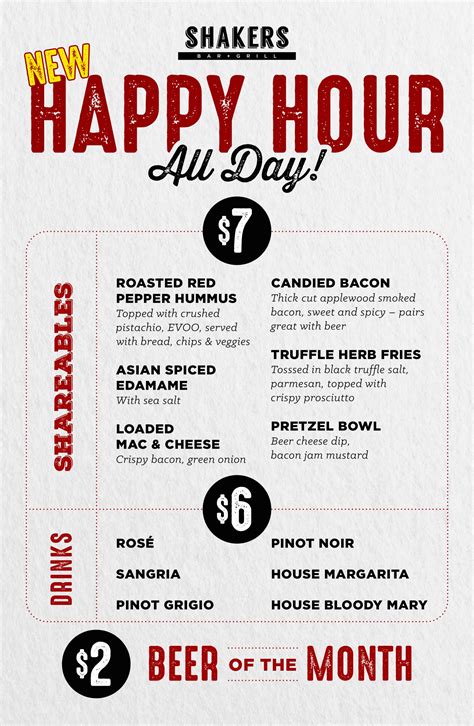 Happy Hour Menu – Shakers Bar and Grill