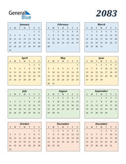 2083 Calendar (PDF, Word, Excel)