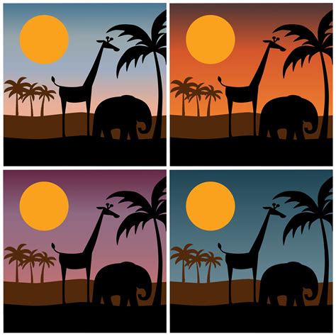 jungle scene silhouette with gradient sunset backgrounds 509176 Vector Art at Vecteezy