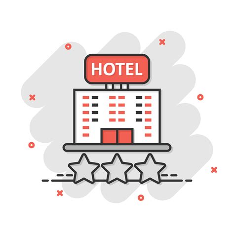 Hotel 3 stars sign icon in comic style. Inn building cartoon vector ...