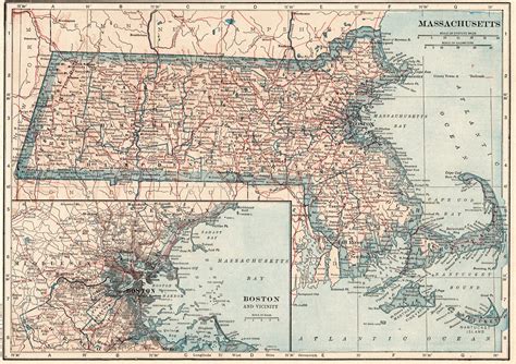 1925 Antique MASSACHUSETTS State Map Vintage Map of - Etsy | Massachusetts map, State map, Map