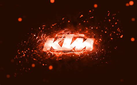 KTM orange logo, , orange neon lights, creative, orange abstract background, KTM logo, brands ...