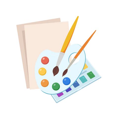 Painting tools elements, art supplies. Paints, brushes, watercolor, oil, palette, paper cartoon ...