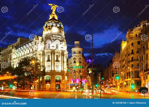 Gran Via Street in Night. Madrid, Spain. Editorial Stock Photo - Image of europe, landscape ...