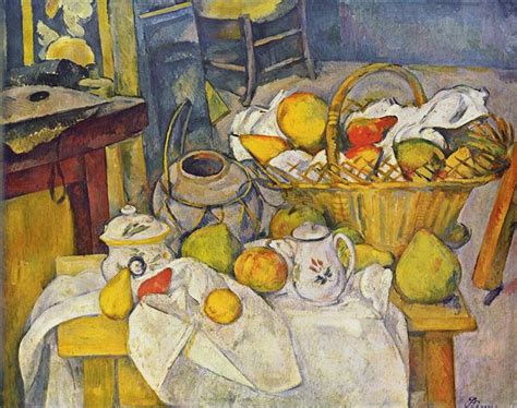 Still life with basket (Kitchen table), c.1888 - c.1890 - Paul Cezanne - WikiArt.org