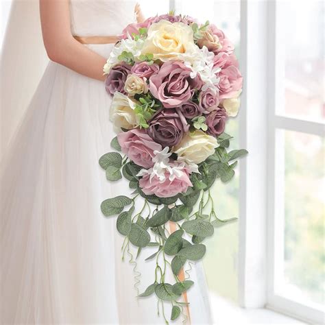 Amazon.com: HiiARug Dusty Rose Bouquet Artificial Flower Wedding Bouquets Toss Bouquet for Bride ...