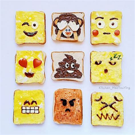 Emoji toasts, which one should I eat first😉😉 #emojifaces #emoji #toast #toastart #kawaifood # ...