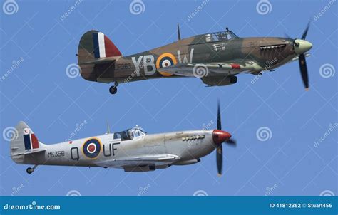 RAF BBMF, Battle Of Britain Memorial Flight, Flypast - Spitfire And Hurricane Centred In Image ...