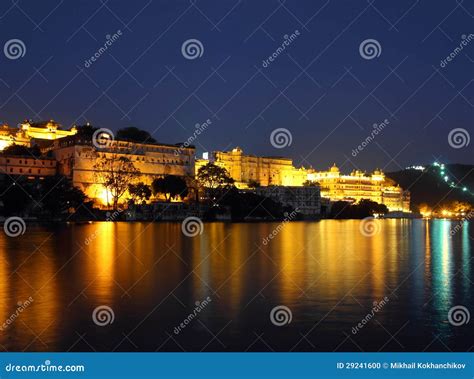 Night View on Palace and Lake in Udaipur Stock Photo - Image of design, nature: 29241600