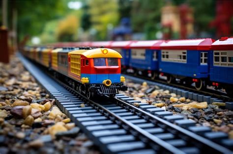 Premium AI Image | lego railway track with a string of container trains highlighting the ...