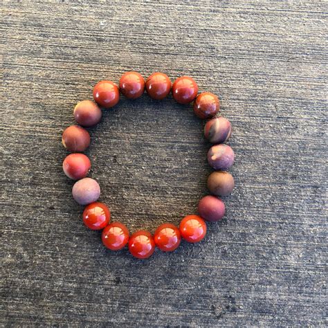 Red Jasper, Carnelian, and Mookite Jasper Bracelet 10mm