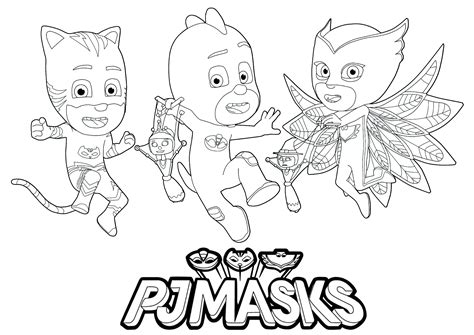 PJ Masks : Logo and 3 characters - PJ Masks Coloring Pages for Kids