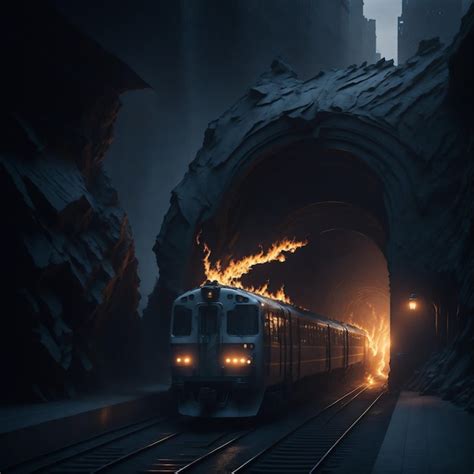 Premium AI Image | Photo of a train emerging from a dark tunnel