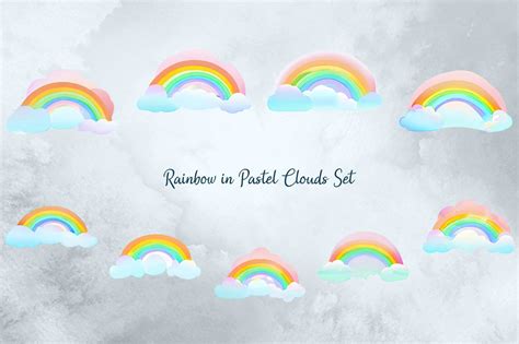 Rainbow in Pastel Clouds Set Graphic by Digital Delight · Creative Fabrica