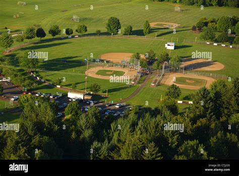 Aerial view of park with baseball fields Stock Photo - Alamy