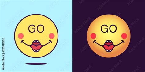 Emoji face icon with phrase Go. Emoticon with text Go. Set of cartoon ...