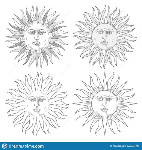 Boho Sun Icons Set, Bohemian Style Tattoo Design Stock Vector ...