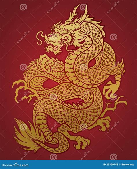 Coiled Chinese Dragon Gold on Red Stock Vector - Illustration of calendar, design: 29859742