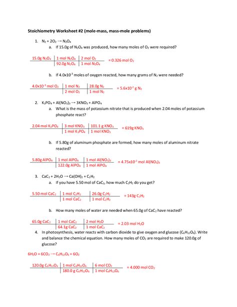 Stoichiometry Problems Worksheets