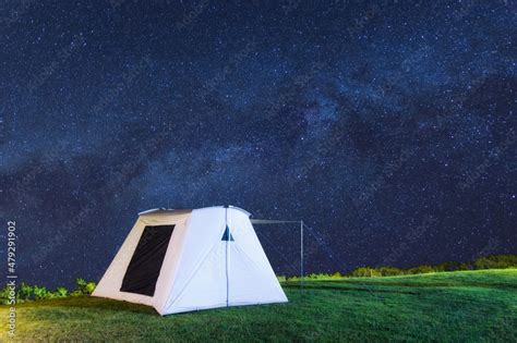 Beautiful tent camping at night. There are beautiful milky way galaxy ...