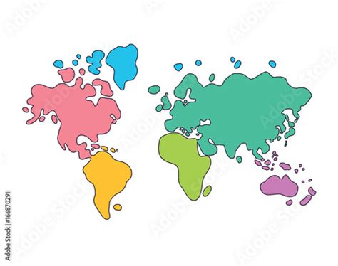 World map cartoon. Continents in different colors. Stock Vector | Adobe Stock