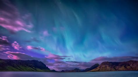 Northern Lights Night Sky Mountains Landscape 4k In