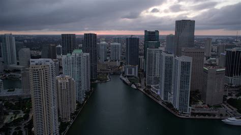 5K stock footage aerial video of Miami River and riverfront skyscrapers ...