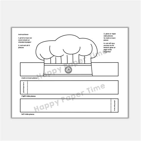 Chef Hat Cook Paper Crown Printable Coloring Craft Activity for kids ...