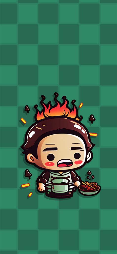 Chibi Tanjiro Kamado Cooking Green Wallpapers - Wallpapers Clan