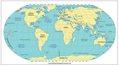 Printable World Map with Oceans Names | World Map With Countries