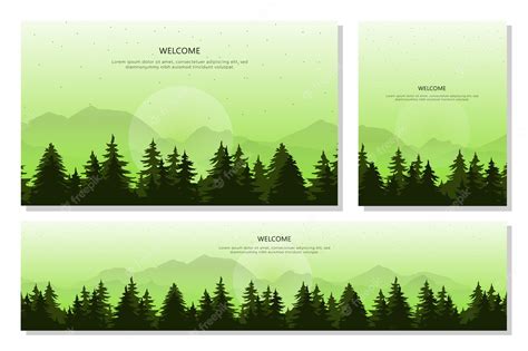 Premium Vector | Forest and Mountain Landscape Banner Set, A Flat Design Style. Backgrounds ...