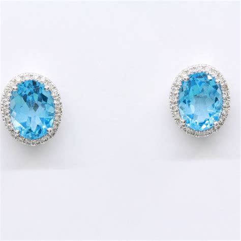 18ct White Gold Blue Topaz and Diamond Earrings | Allgem Jewellers