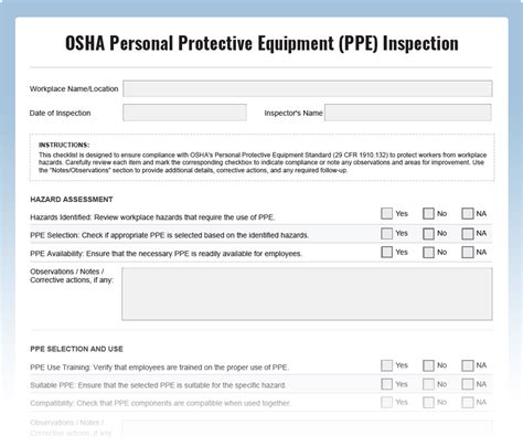 OSHA PPE Inspection Checklist Ppe Inspection Checklist Excel – Get Top Document Resources for ...