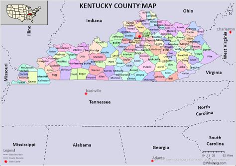 Kentucky County Map, List of Counties in Kentucky with Seats - Whereig.com