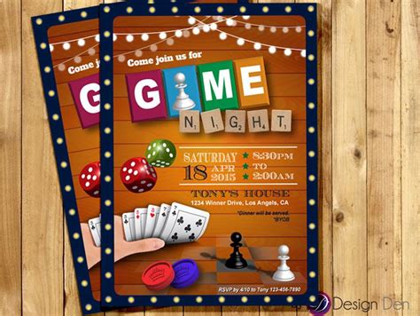 Game Night Invitation. Game Party invite. Old school Games Invitation. Cards games, Poker, Chess ...