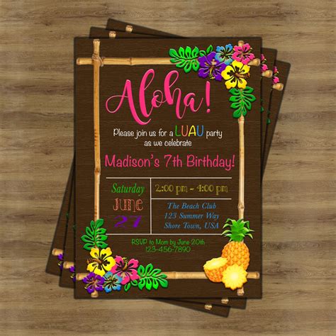 Luau Birthday Invitation; Luau Invitation; Hawaiian Invitation ...