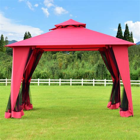 Convenience Boutique / Outdoor 11'x11' Patio Canopy Tent Gazebo 2-Tier Burgundy