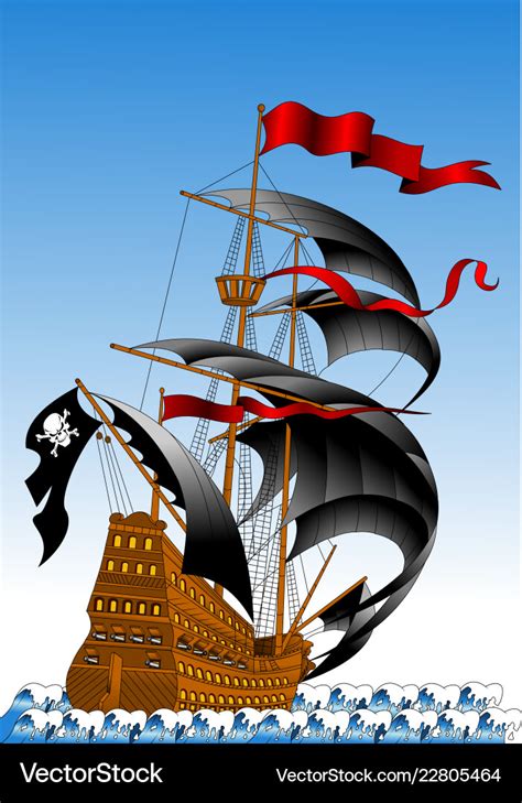 Pirate ship with black sails Royalty Free Vector Image