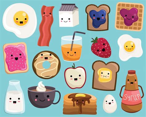 Kawaii Breakfast Food Clipart Vector PNG & JPG Files 300