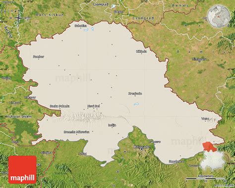 Shaded Relief Map of Vojvodina, satellite outside