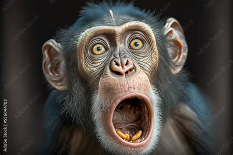 Chimpanzee expresses emotions Funny monkey with an open mouth. Comedy Wildlife background ...