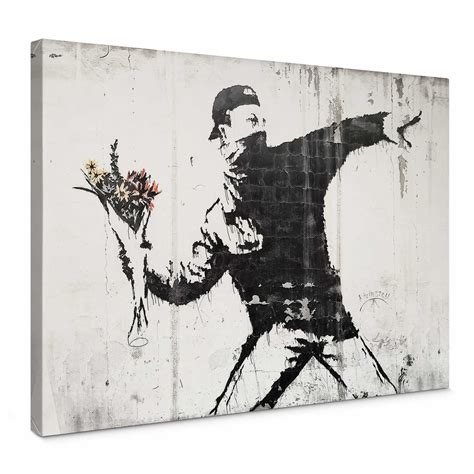 Banksy Canvas Painting "Flower Thrower" Graffiti Style | DD123082