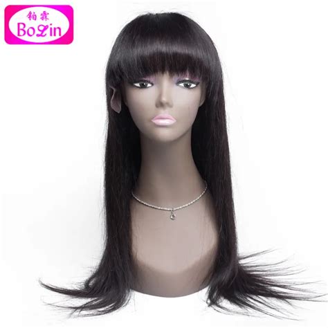 7A Cheap Straight Full Lace Wigs With Bangs Brazilian Virgin Human Hair Lace Front Wigs With ...