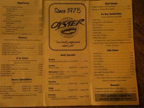 Oyster Bar Menu, Menu for Oyster Bar, Little Rock, Little Rock - Urbanspoon/Zomato