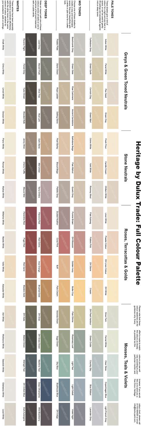 Dulux Heritage Colour Chart Full Range Of Colours Paint Color 6344 ...