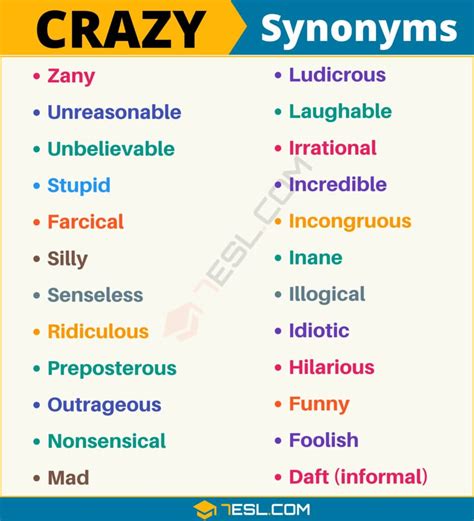 110 Synonyms for "Crazy" with Examples | Another Word for “Crazy” • 7ESL